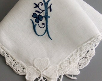 Shamrock Embroidered Hanky | Wedding Handkerchief for Irish Wedding Theme | Gift for Irish Wedding | Irish Inspired Linen Handkerchiefs