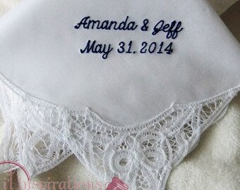 Monogrammed Wedding Handkerchief Personalized Hankerchief for Mother of the Bride Gift, Bride Hanky, Embroidered Hankie