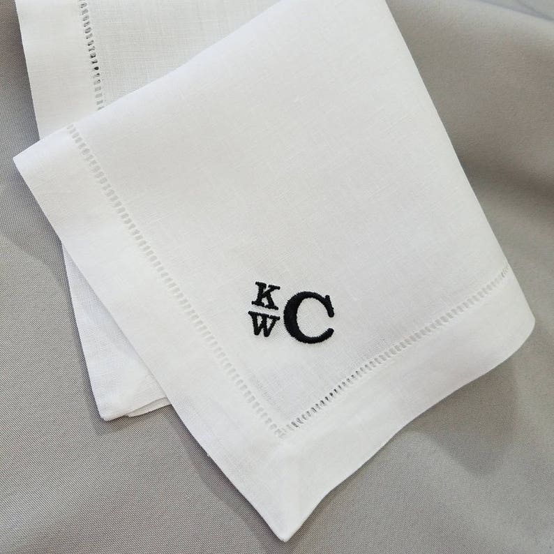 2 Year Wedding Anniversary Cotton Gift for Husband Monogram Set of Cotton Handkerchiefs Embroidered Personalized Cotton Anniversary Gift image 6