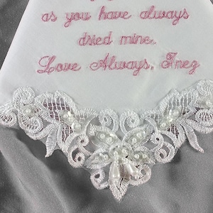Bridal Handkerchief Personalized Wedding Handkerchief for Bride, Mother of Bride Gift, Lace Hankerchief for Mom, Hankies, Hanky