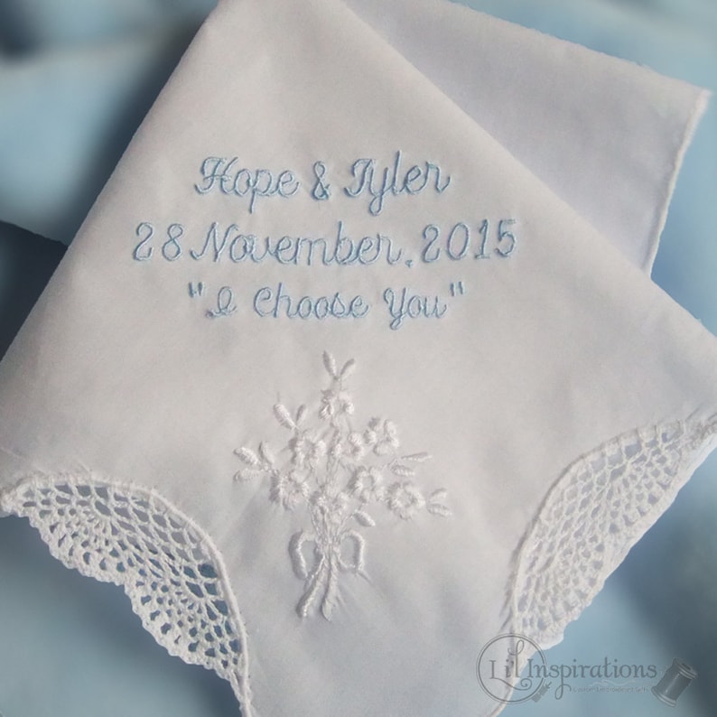 Something Blue Handkerchief for Bride Gift, Personalized Wedding Hanky for Bride Embroidered Wedding Handkerchief, Monogrammed Hankerchief, Personalized Handkerchief for Bridal