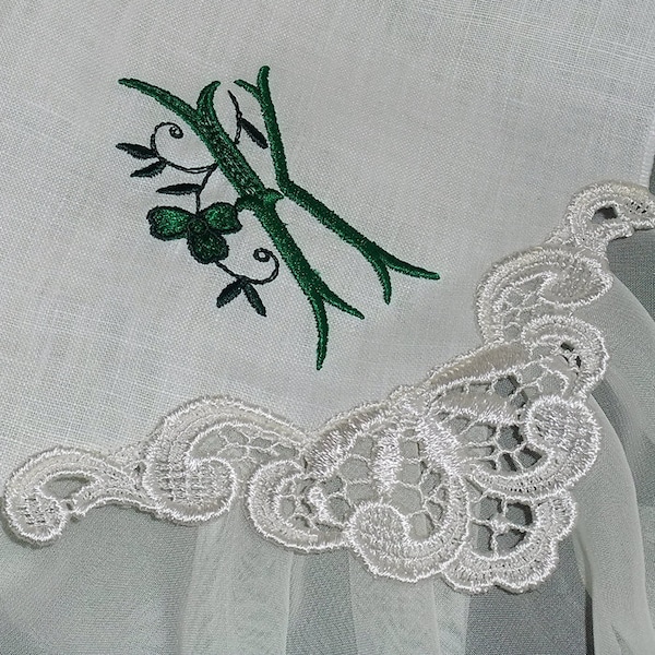 Shamrock Embroidered Wedding Handkerchief White Linen Bridal Hankerchief Perfect Gift for the Irish Bride