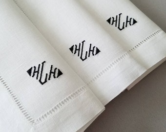 Mens Pocket Squares Set of 3 - 2nd Anniversary Gift - Monogrammed Handkerchiefs - Monogram Initials - Mans Cotton Handkerchiefs Embroidered