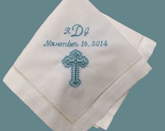 Personalized Baptism Gift | First Holy Communion Handkerchief - Baptism Hankerchief Gift for Boy - Dedication Gift Christening Hanky