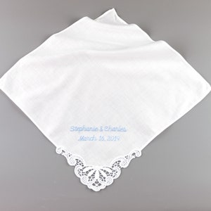 Personalized Wedding Handkerchief, Something Blue for Bride Wedding Hanky, Hankerchief image 8