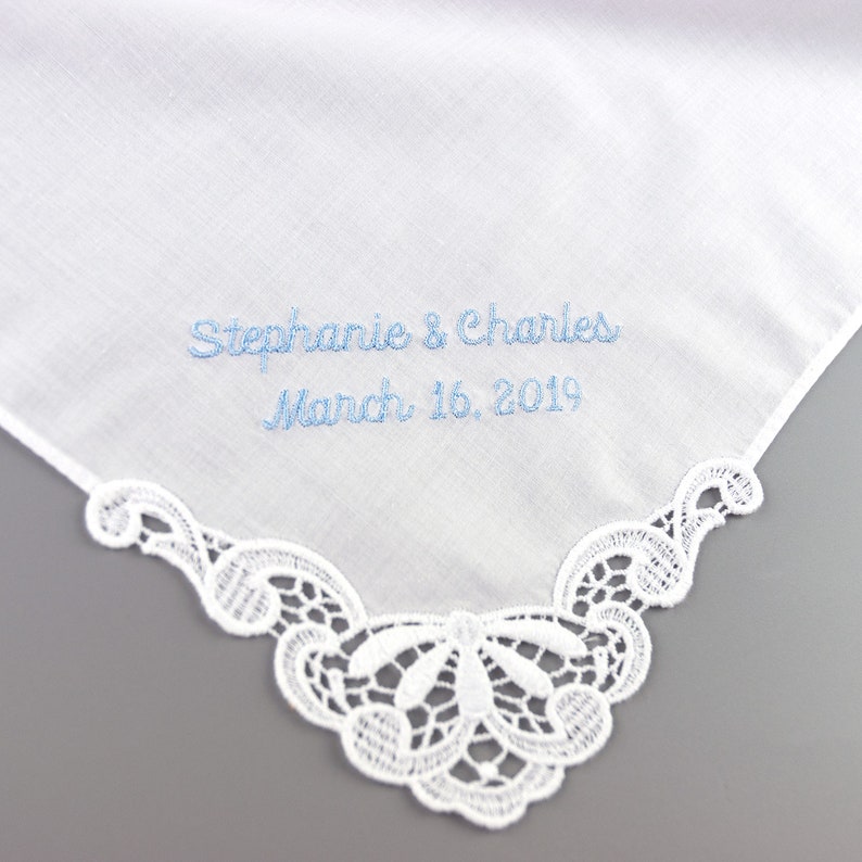 Personalized Wedding Handkerchief, Something Blue for Bride Wedding Hanky, Hankerchief image 4