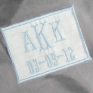 Gift For the Bride Something Blue Monogrammed Wedding Dress Label Personalized Dress Patch in White Linen
