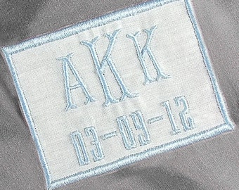 Gift For the Bride Something Blue Monogrammed Wedding Dress Label Personalized Dress Patch in White Linen