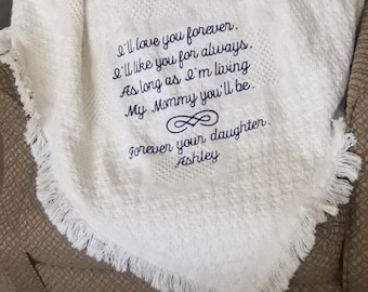 Personalized Blanket Gift for Mother of the Bride - Embroidered Cotton Throw for Mom - Wedding Thank You Gift Monogrammed Blanket