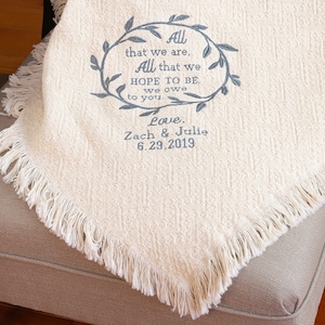 Personalized Wedding Blanket Gift: Embroidered Cotton Throw for Parents image 7