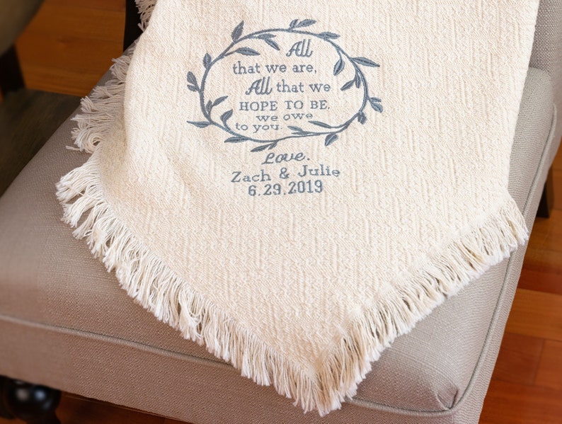 Personalized Wedding Blanket Gift: Embroidered Cotton Throw for Parents image 7