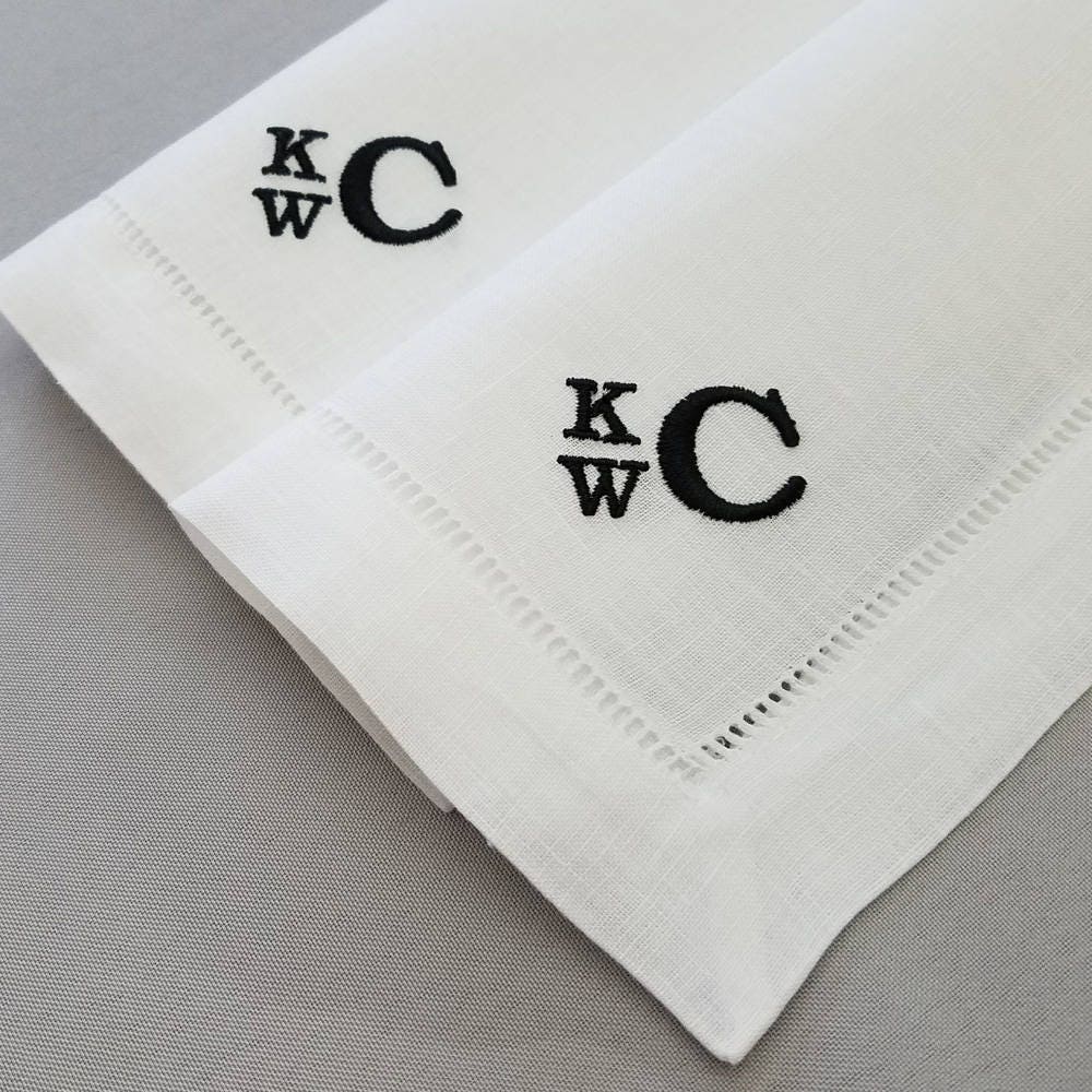 Monogrammed Hemstitched Linen Handkerchiefs