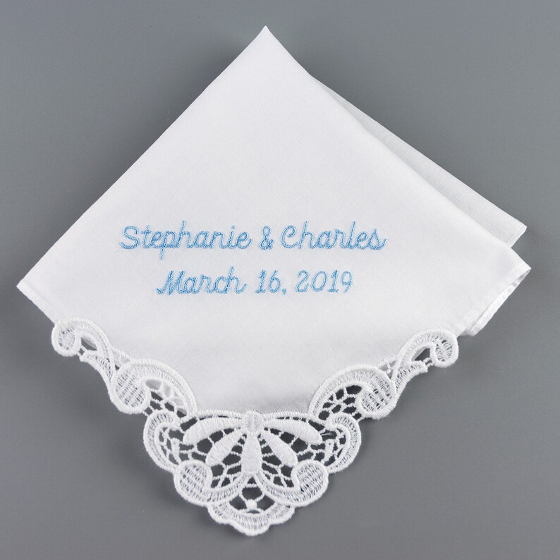 Personalized Wedding Handkerchief, Something Blue for Bride Wedding Hanky, Hankerchief image 2