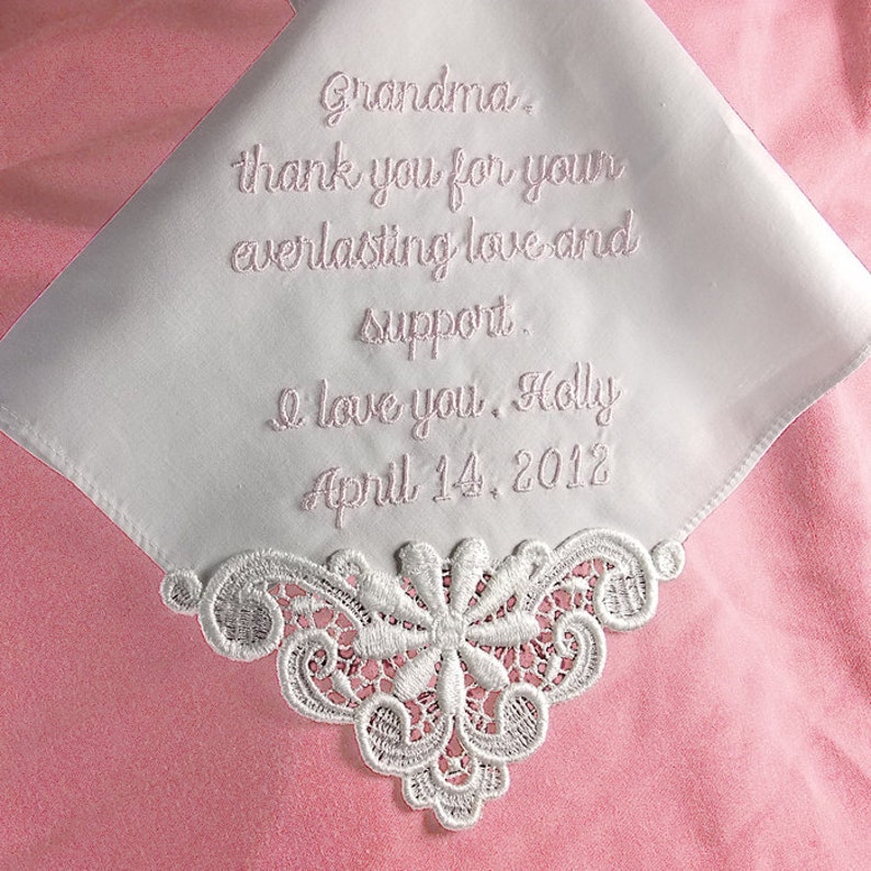 Gift for Mother of the Bride Custom Wedding Handkerchief Embroidered Personalized Hanky in White Linen Wedding Hankerchiefs image 2