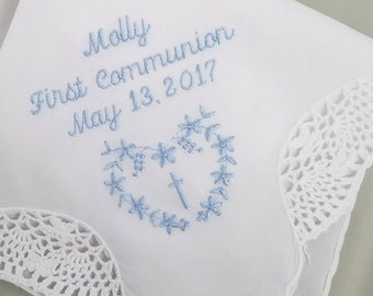 1st Holy Communion Gift for Girl, Personalized Handkerchief Makes Perfect Gift for Girls Baptism, Communion, Confirmation Gift