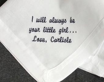 Embroidered Handkerchief For Dad from Daughter, Personalized Hankerchief for Father of Bride Gift, Wedding Hanky in Classic Cotton Hankie