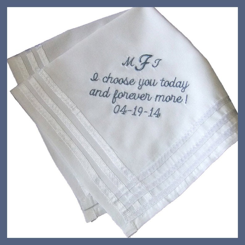 Embroidered Wedding Handkerchief, Groom Hankerchief, Father of the Bride Handkerchiefs, Hanky for Dad Personalized Hankies image 1