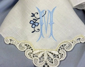 Monogrammed Wedding Handkerchief created in Ivory Cotton - Monogrammed Hankerchiefs - Bridal Hanky Wedding Gift