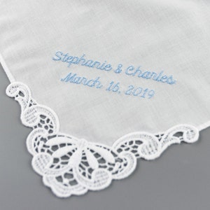 Personalized Wedding Handkerchief, Something Blue for Bride Wedding Hanky, Hankerchief image 1