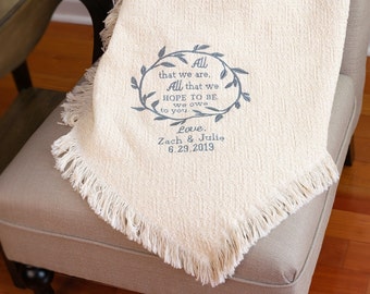 Personalized Wedding Blanket Gift: Embroidered Cotton Throw for Parents