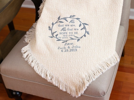 Personalized Wedding Blanket Gift: Embroidered Cotton Throw for Parents