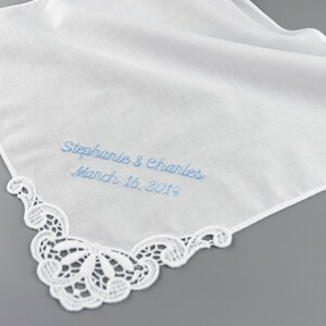 Personalized Wedding Handkerchief, Something Blue for Bride Wedding Hanky, Hankerchief image 5