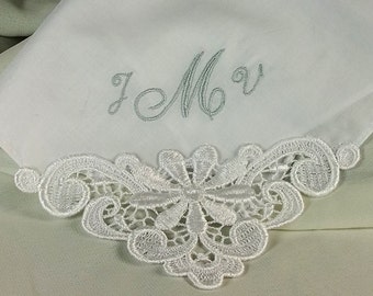 Monogrammed Hankie Mother of the Bride Personalized Wedding Handkerchief Embroidered in Luxurious Linen