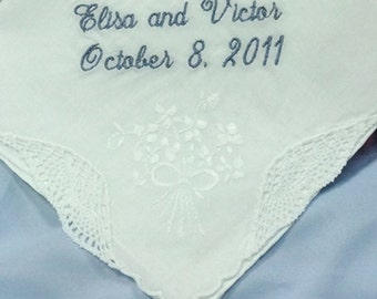 Personalized Wedding Hankies Custom Made Personalized Embroidered Something Blue Wedding