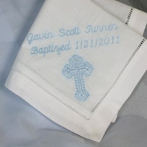 Baptism Gift Boy Handkerchiefs | Godchild Gift | God child Keepsake | Personalized Godson Baptismal Hankerchief from Godparents, Godmother