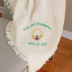 Irish Engagement Gift Personalized Claddagh (Claddaugh) Design Irish Wedding Blanket for Embroidered Couple Irish Gifts
