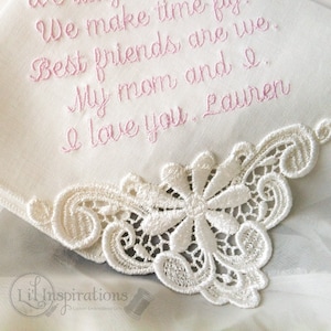 Ivory Wedding Handkerchiefs, Mother of the Bride Hankerchiefs Embroidered, Wedding Hanky Personalized for Mom from Daughter From Son, mongrammed hanky hankie ivory handkerchief