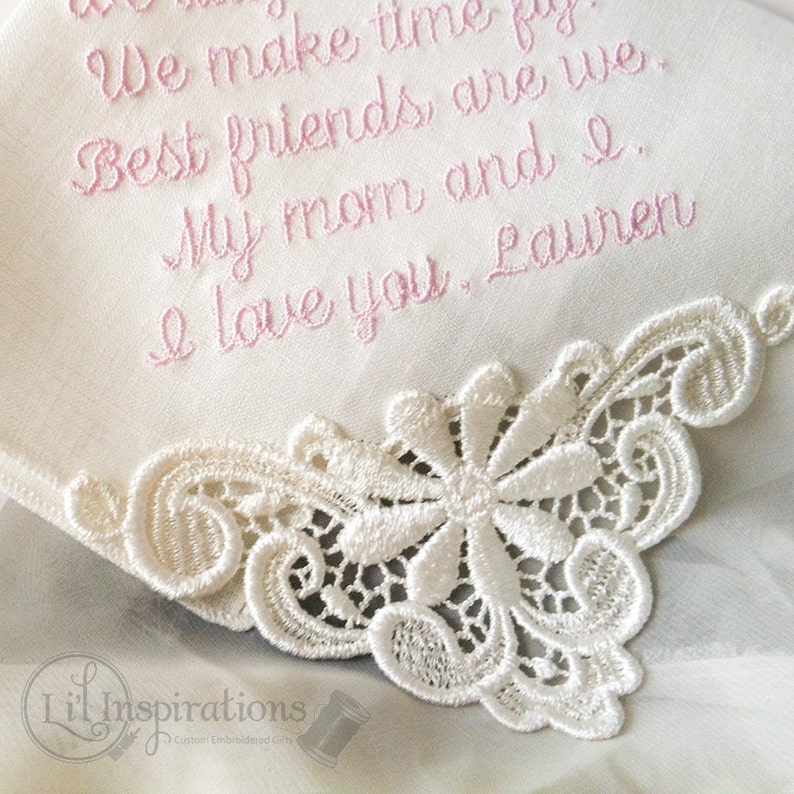 Ivory Wedding Handkerchiefs, Mother of the Bride Hankerchiefs Embroidered, Wedding Hanky Personalized for Mom from Daughter From Son, mongrammed hanky hankie ivory handkerchief