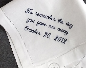 Father of the Bride Wedding Handkerchief, Father in Law, Dad Hanky Monogrammed Pocket Square Personalized Hankie Embroidered