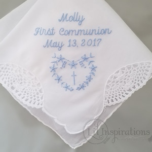 Communion Gift for Girl | Embroidered Handkerchief Makes the Perfect Gift for a Girls Communion Becomes Her Something Old Something Blue