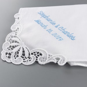 Personalized Wedding Handkerchief, Something Blue for Bride Wedding Hanky, Hankerchief image 3