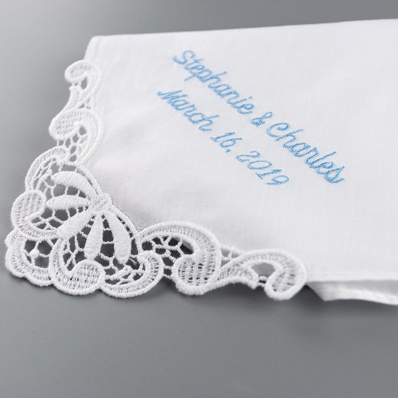 Personalized Wedding Handkerchief, Something Blue for Bride Wedding Hanky, Hankerchief image 3