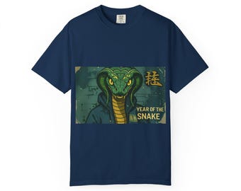 Vibrant Year of the Snake T-shirt, Chinese zodiac graphic tee, Unisex Garment-Dyed Shirt, Snake lover gift, Colorful serpent top