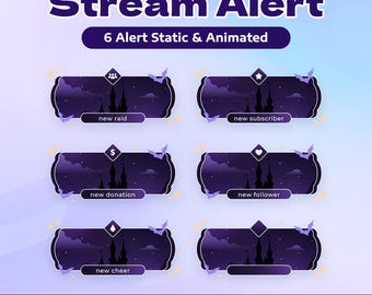 Night Castle Stream Alerts – Animated Gothic Alerts/Bat Castle Theme/Purple Dark Fantasy Notification/Follow Sub Donation Alerts