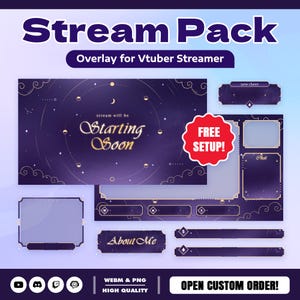 Mystic Galaxy Stream Overlay Pack for Twitch YouTube Kick OBS – Celestial Orbit Theme, Cosmic Purple Background, Astrology Aesthetic Stars