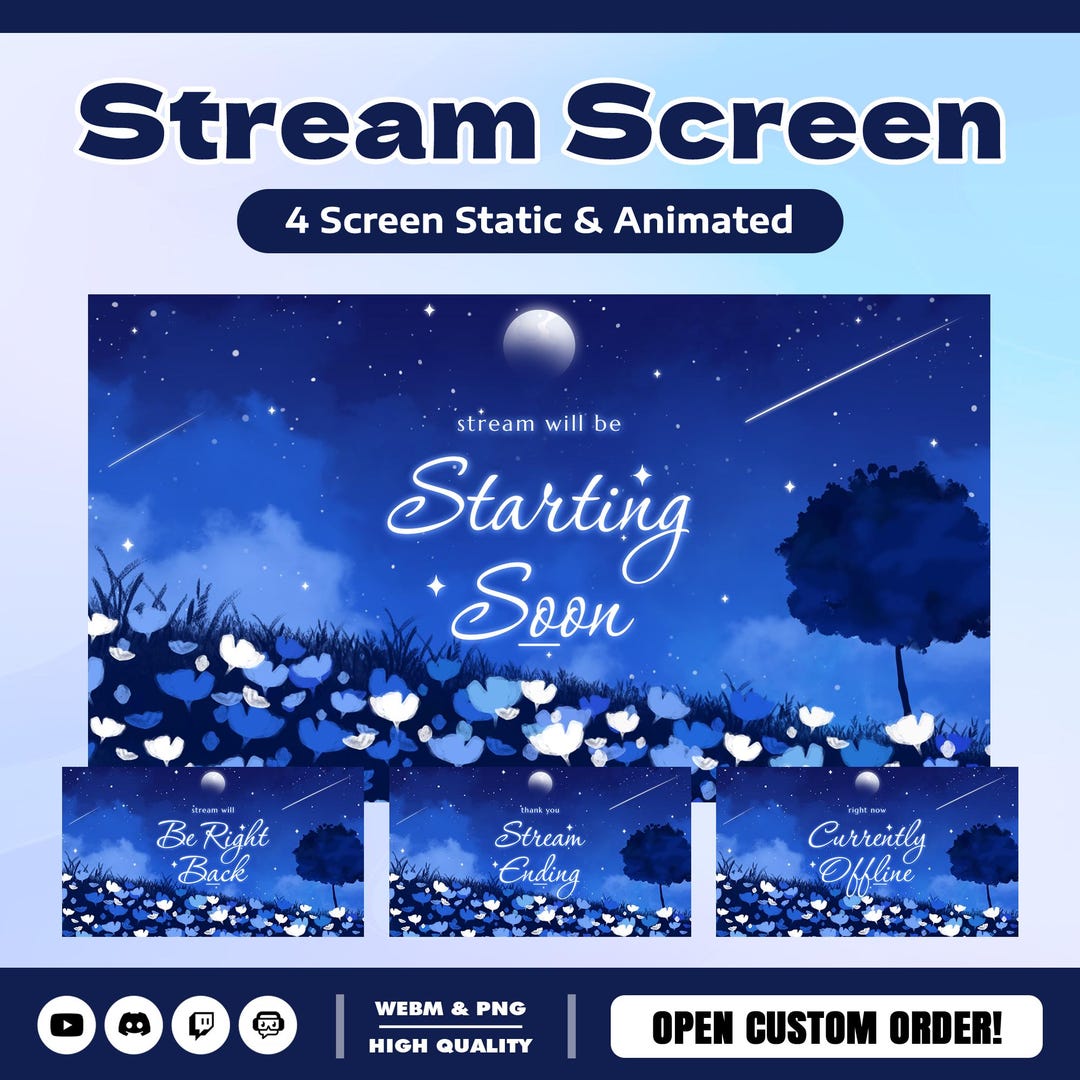 Stream Screen Butters Dreamy Blue Moon Garden Animated Stream Screens for Twitch Kick Youtube ...