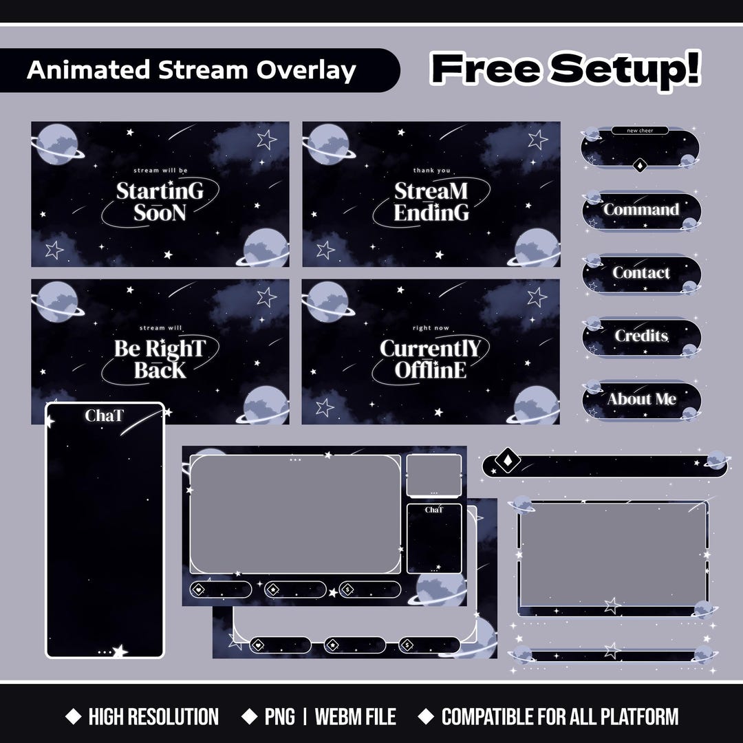 Galaxy Stream Overlay Pack for Twitch, Youtube, Kick, OBS – Space ...