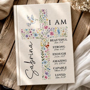 Personalized Christian Prayer Journal | Floral Cross Design, Faith Reflection (6" x 9")