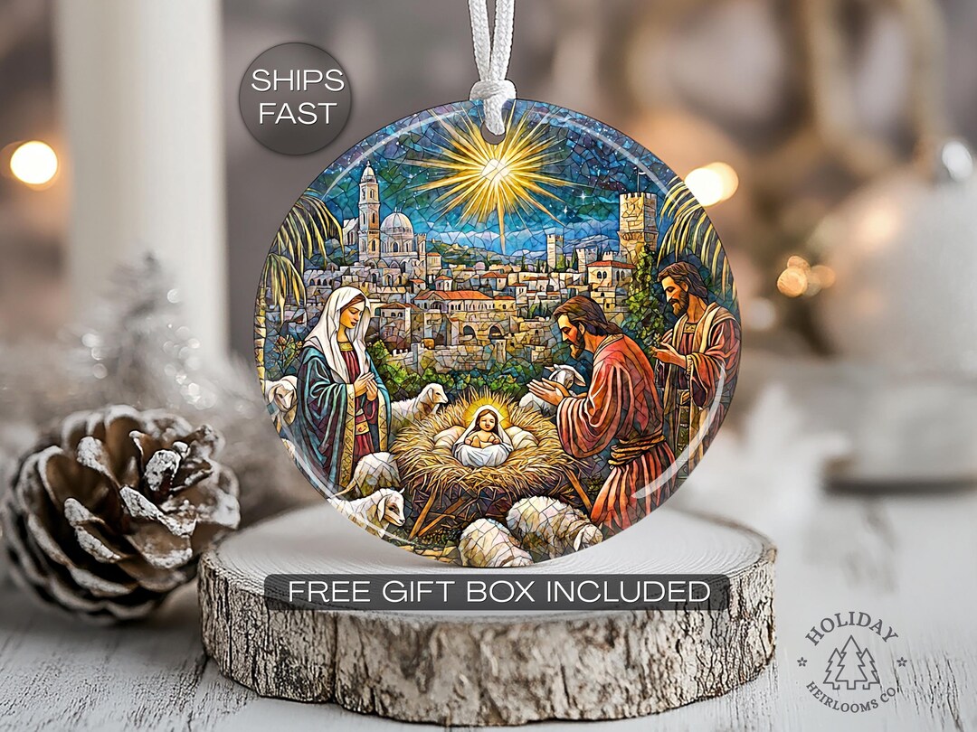 Stained Glass Style Nativity Ornament: Baby Jesus, Religious Christmas ...