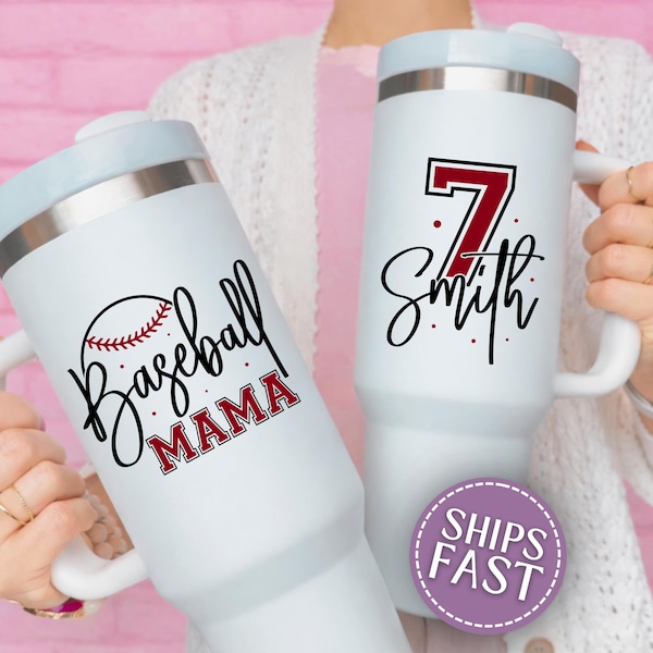 Personalized Baseball Mama Tumbler, Custom Player Name Number Travel Mug