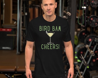 Bird Bam Cheers Shirt | Bella + Canvas 3001 | Green Print Mahjong Tee | Martini Night Mahj Apparel | Mahjong Gift