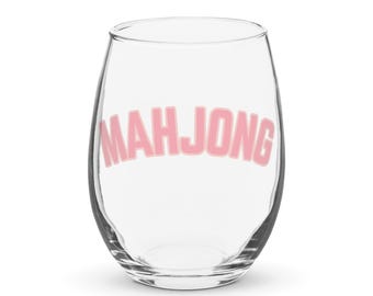 Copa de vino sin tallo Mahjong / Copa de 15 oz / Regalo Mahjong / Artículos para beber para la noche de Mahjong / Copa de vino para la noche de juegos