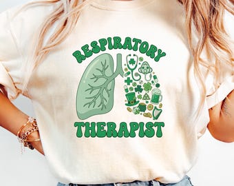 Respiratory Therapist St Patrick’s Day Shirt, Funny RT Lung Graphic T-Shirt, Green Medical Worker Gift, Pulmonary Therapist Tee