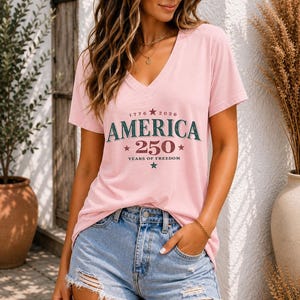America 250 V Neck Shirt, Patriotic USA 250 Years of Freedom Tee, Vintage Fourth of July Unisex Shirt, 1776 2026 America Graphic Family Gift image 11
