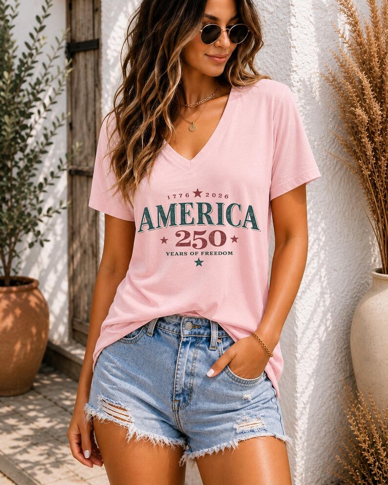 America 250 V Neck Shirt, Patriotic USA 250 Years of Freedom Tee, Vintage Fourth of July Unisex Shirt, 1776 2026 America Graphic Family Gift image 11