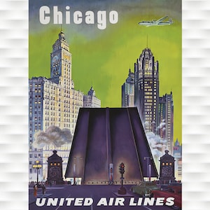Chicago United Air Lines Vintage Travel Poster